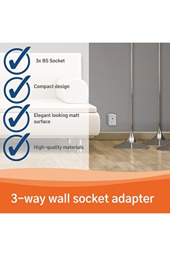 Kistenmacher EGK 613B, 3-way Wall Plug Adapter, British Standard (3 x BS socket)