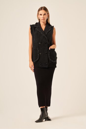 FTZ WOMEN Ftz Women's Double Breasted Button Detailed Vest Black 20763