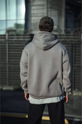 Aymood Three Thread Combed Cotton Hooded Basic Sweatshirt - Dyed Gray
