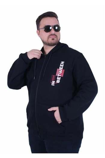 MocGrande Large Size Hooded Zippered 3Ip Sweat in between 25717 Navy Blue