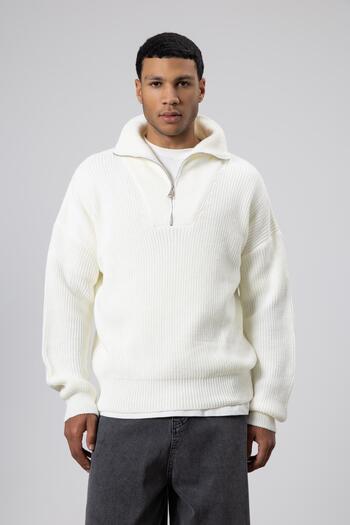 VAMOSCLO Half Zipper Knitwear Sweater Ecru