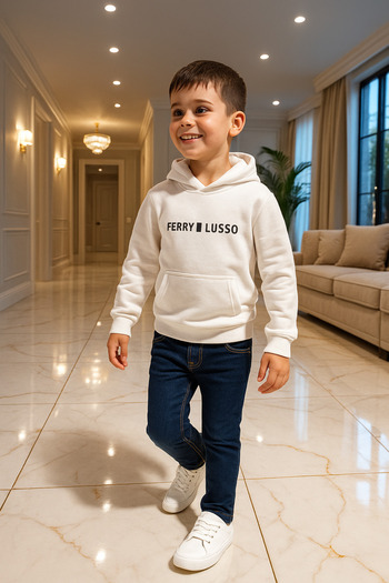 Soft kids Children's Bottom Top Jeans Hooded Sweat 2-Piece Set 4-8 Years Old
