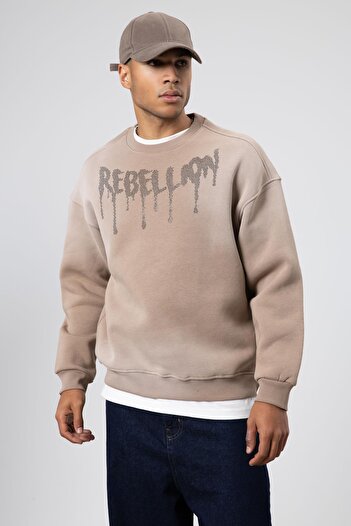 VAMOSCLO Washable Oversize Printed Sweatshirt Mink