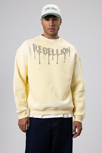 VAMOSCLO Washable Oversize Printed Sweatshirt Yellow