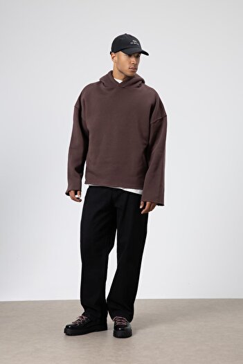 VAMOSCLO Basic Oversize Seamless Hooded Sweatshirt Brown
