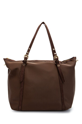 minebag Faux Leather Stripe Detailed Titus Handbag Brown