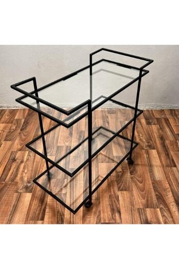 genric FFD Metal Serving Trolley Stylish Bar Cart & Kitchen Storage Organizer with 3 Clear Glass 80x40x90cm