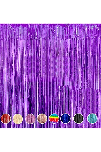 MARKQ Purple Foil Fringe Curtain 1x2m Metallic Tinsel Party Backdrop for Birthday Wedding Eid [1]