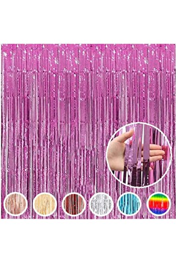 MARKQ Pink Foil Fringe Curtain 1x2m Metallic Tinsel Party Backdrop for Birthday, Wedding, Eid [Pack of 1]
