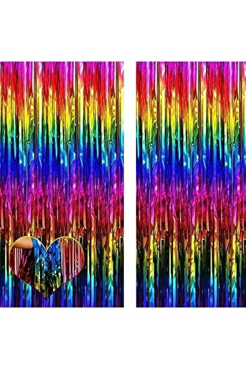 MARKQ Rainbow Foil Fringe Curtain 1x2m Metallic Tinsel Party Backdrop for Birthday Wedding Baby Shower [2]