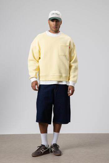 VAMOSCLO Crew Neck Pocket Detailed Oversize Sweatshirt Yellow
