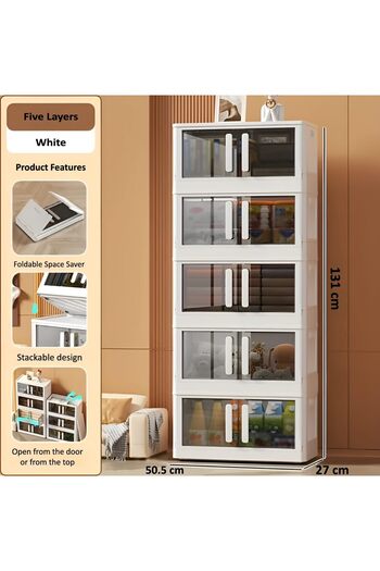 Cozy Nest Foldable Stackable Storage Box Set of 5 with Doors and Wheels for Clothes, Toys & Household Items