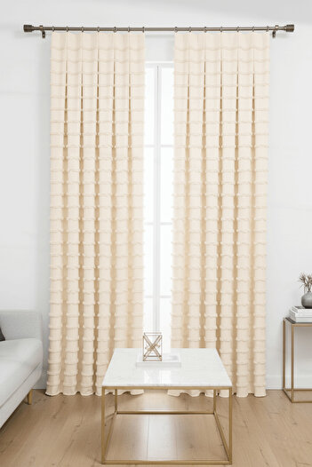 Madame Dower Wave Collection Dark Cream 2-Piece Background Curtain 1X3 Most Frequently Pleated – Special Texture, Ready to Use