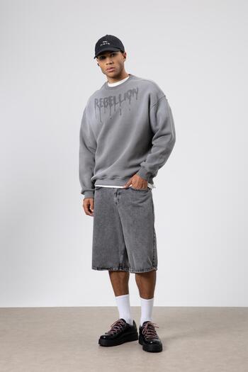 VAMOSCLO Washable Oversize Printed Sweatshirt Smoked