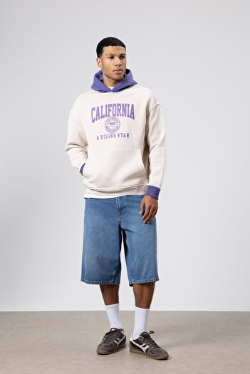 VAMOSCLO Double Color Printed Oversize Sweatshirt Stone