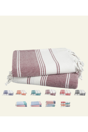 Cloud Scape Linen Turkish Beach Towel Set of 2, 39x71 inches Oversized Lightweight 100% Cotton Hammam Towel