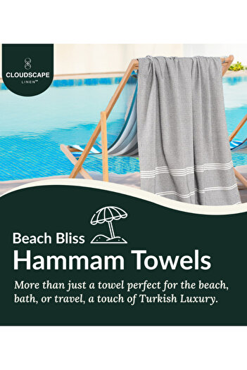 Cloud Scape Linen Turkish Beach Towel Set of 2, 39x71 inches Oversized Lightweight 100% Cotton Hammam Towel