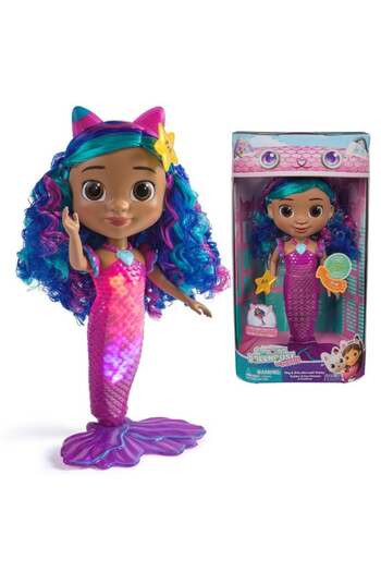 Gabby's Dollhouse The Movie, Sing & Shine Mermaid Gabby, Waterproof Mermaid Doll with Lights & Sound