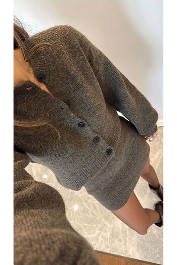 FMN Moda Tricot Knit Mini Skirt Buttoned Loose Fit Balloon Sleeve Design Pinterest Brand Equivalent Cardigan Blouse Set