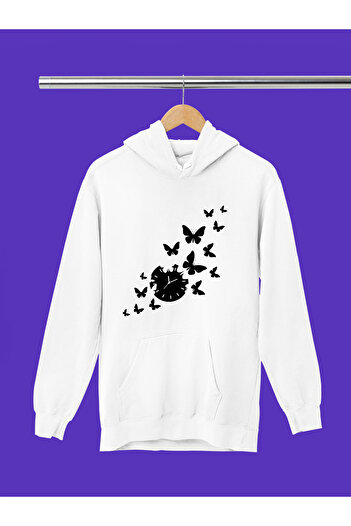 MAGORS Butterfly Printed Cotton Long Sleeve Ribbed 3-Ply Hooded Women's Sweatshirt