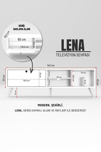 interGO Lena TV Sehpası, TV Standı, Televizyon Ünitesi