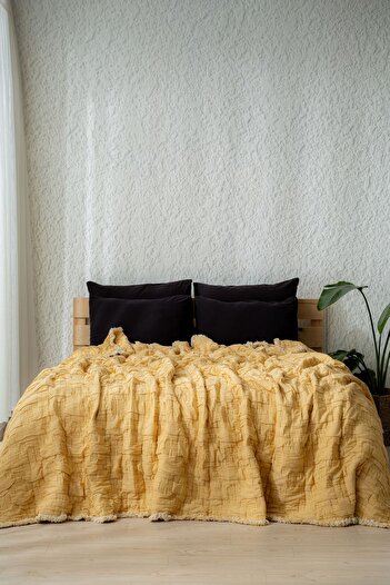 MYLASA HOME Muslin 7 Layer Tera Series Quilt Double Size (Petrol, Mustard, Dusty Rose, King Size 240X260 cm)