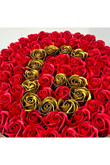 velve Personalized floral arrangement with the letter G, in a round gold box with 75 soap roses, Letter G