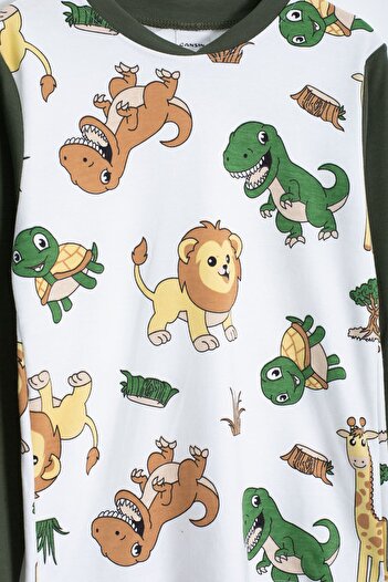 Cansın Mini Khaki Animal Kingdom Print Boys' Pajama Set 22764