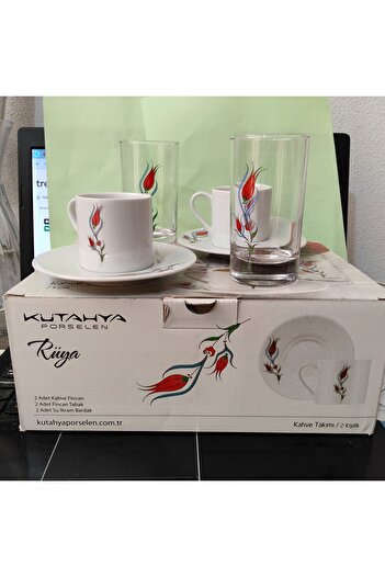 ORTAKÖY CENNETİ 6 Pieces for 2 People Rüya Mod. Cup Set. 2 Units Fin. 2 Plates, 2 Coffee Side Cups