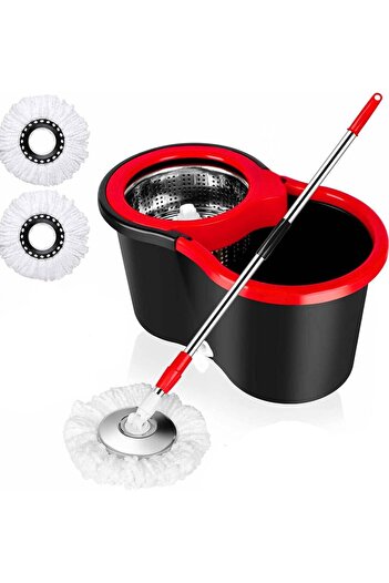 XIUWOO 360 Degree Floor Black Spin Mop Bucket Set Spinning Rotating With 2 Cleaning Refill
