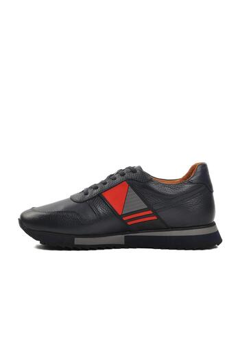 AYAKMOD Premium 130 m Navy Blue-Red Genuine Leather Men's Casual Shoes