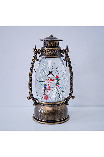 velve Musical and light decoration, Vintage Lantern with snowmen, fir tree, USB included, 24 x 11 cm