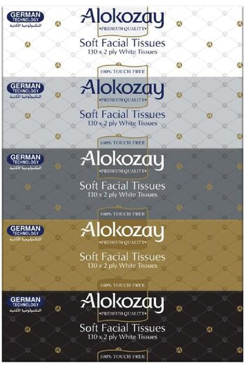 Alokozay Soft Facial Tissues, White Tissues 130 Sheets x 2 Ply x 5 x 6
