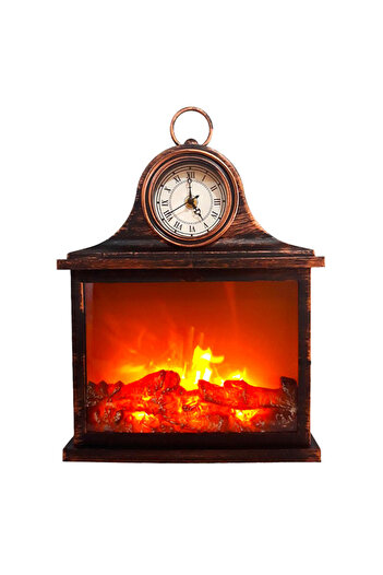 velve Vintage table clock decoration with rectangular fireplace, Brown, 30x37cm, Brown