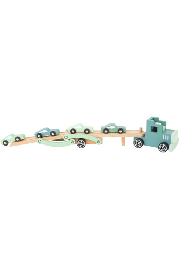 Small Foot Transportator de masini, Camion din lemn, 4 masinute incluse, Jucarie din lemn, Chicago