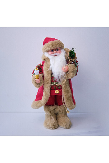 velve Animated Santa Claus singing and dancing, with lantern and bag, festively dressed, 43 cm