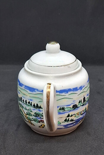 ABBETC Japanese Antique Porcelain Sugar Bowl with Geisha Figure and Lid 220 ml