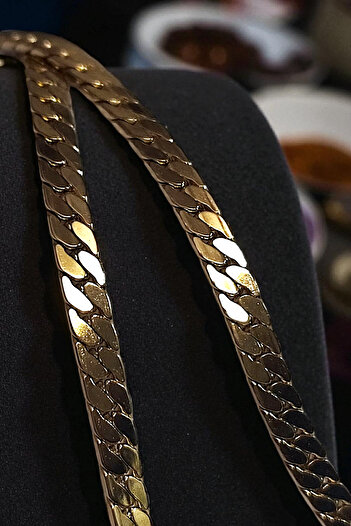 AK STORE SİLVER Gümüş Kaplama 316 L Paslanmaz Çelik Ezme Gurmet Sık Örme İtalyan Model Zincir Kolye 5 MM Gold