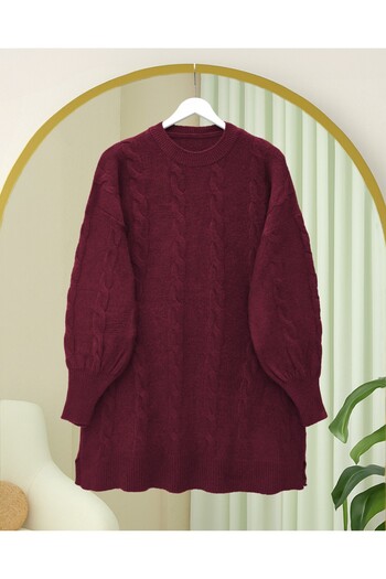 Modamorfo Hair Braid Pattern Soft Knitwear Sweater - Burgundy