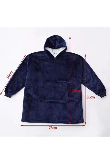 miraza Patura cu Maneci si Gluga, Tip Hanorac, Fleece Calduros, Plusat, Marime Universala, Albastru