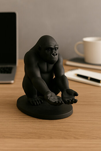 Findify Store 3D Black Gorilla Figurine Decorative Phone, Tablet Stand, Pen Holder Sculpture, Desktop Organizer