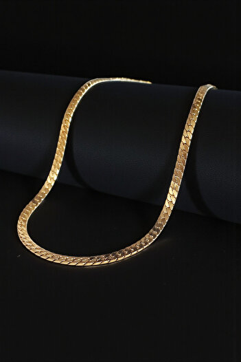 AK STORE SİLVER Gümüş Kaplama 316 L Paslanmaz Çelik Ezme Gurmet Sık Örme İtalyan Model Zincir Kolye 5 MM Gold