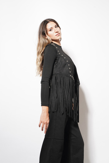 Pafi Moda Kamli Long Tassel Vest Black