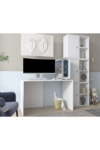 nettrends.net the new trend of shopping Oyuncu Masası Modüler Dolaplı Çalışma İstasyonu 120x60 cm Beyaz-NRG-OYNM-1001