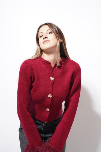 Pafi Moda Resort Tassel Heart Button Knitwear Cardigan Burgundy