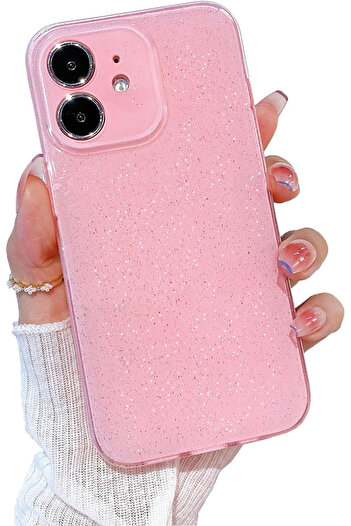 OEM Case compatible with iPhone 12, anti-shock, thin, elastic, Pink with glitter