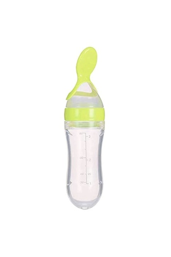Generic Silicone baby feeding bottle or spoon, to make it easier for babies to feed semi-solid foods, cereals or purees.