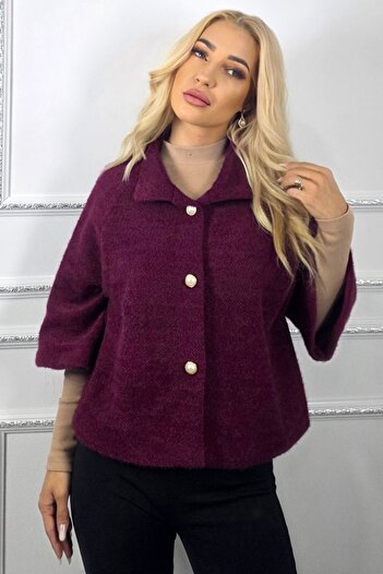 FashionForYou Cape with three-quarter sleeves, VORRA and pearl cufflinks, Burgundy, Size S/M
