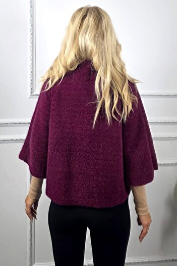 FashionForYou Cape with three-quarter sleeves, VORRA and pearl cufflinks, Burgundy, Size S/M