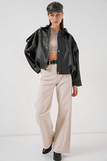 alita butik Women's Oversize Leather Jacket